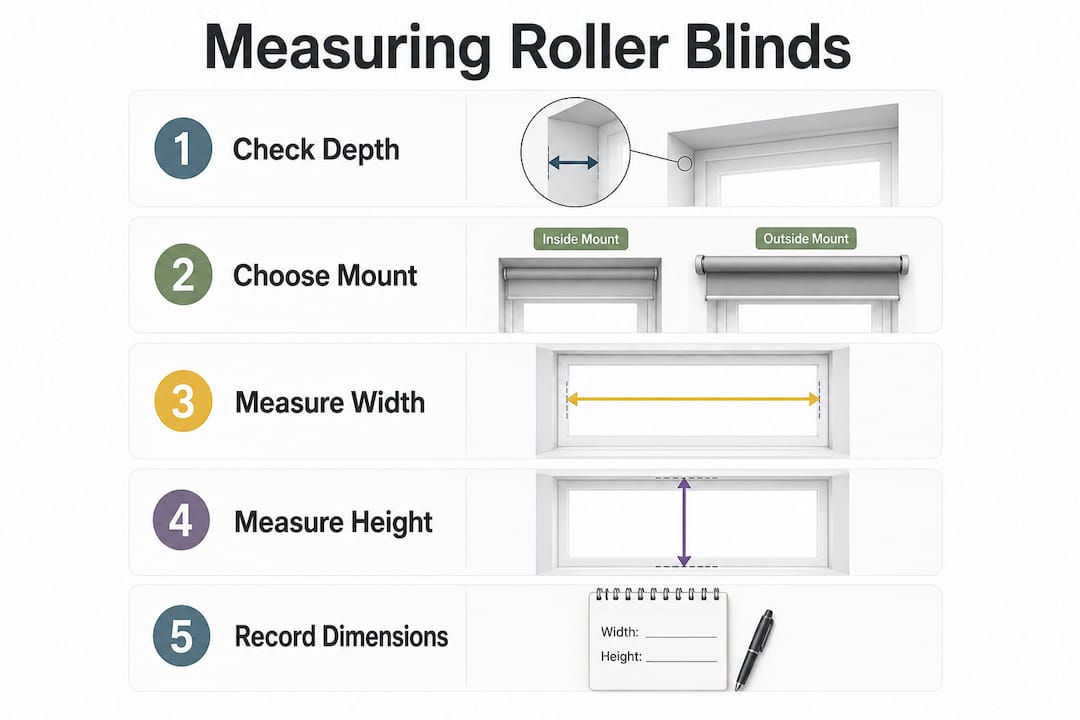 Infographic showing step-by-step roller blind measuring process