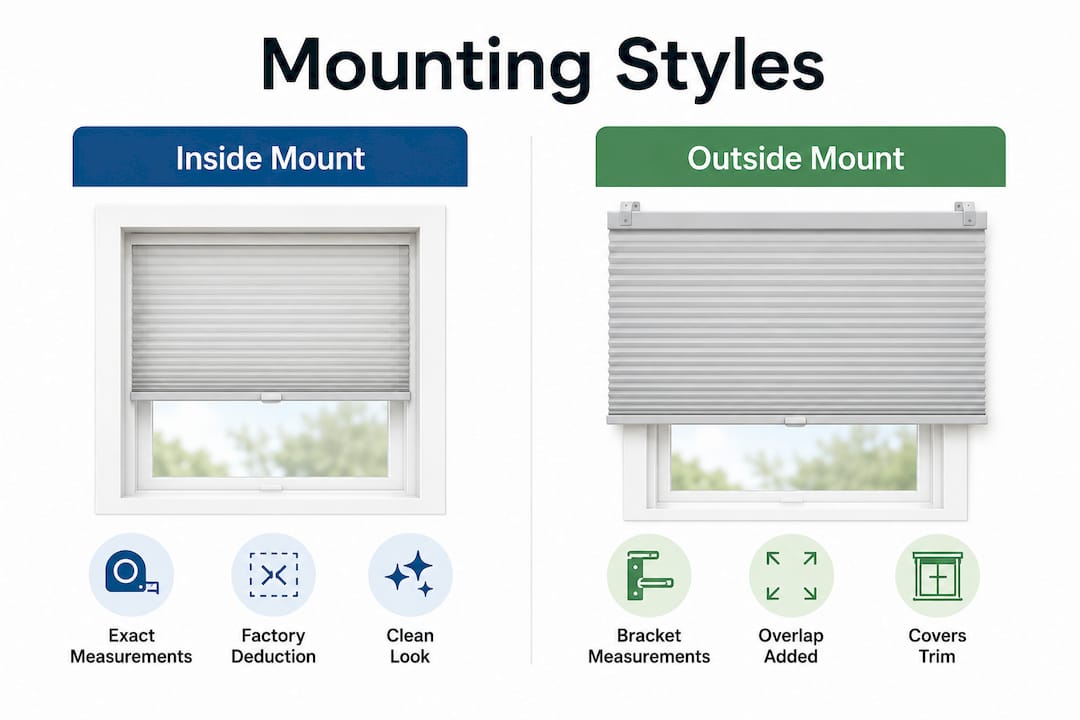 Infographic comparing inside and outside mount window shades