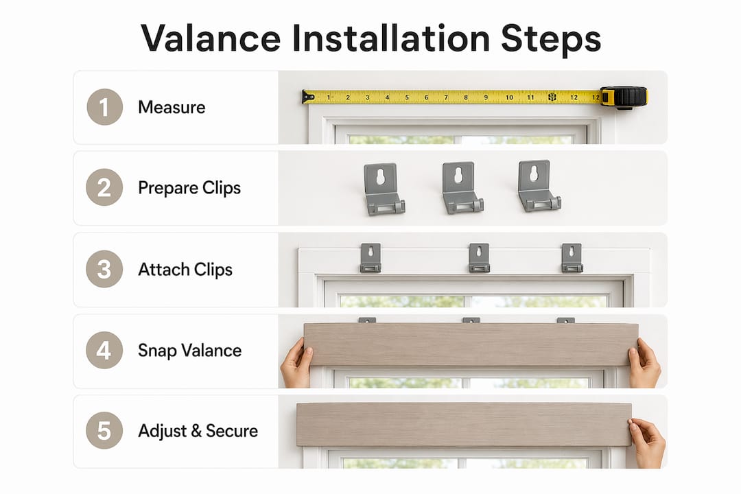 Infographic illustrating step-by-step valance installation process