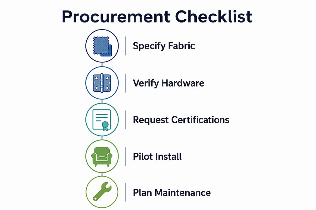 Infographic showing commercial blinds procurement checklist steps