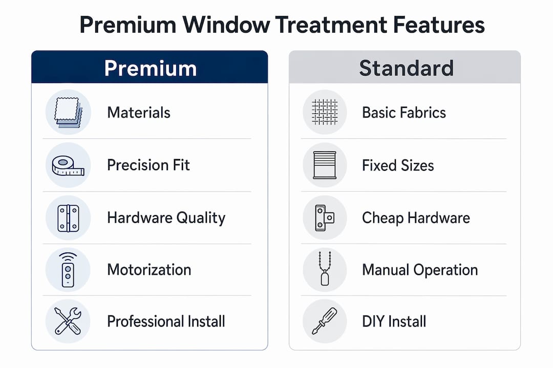 Infographic comparing premium vs standard window treatments