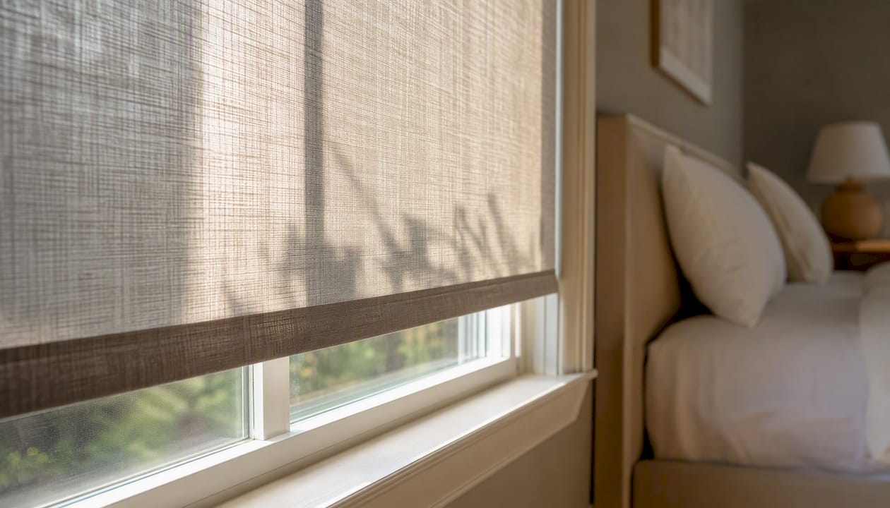 Window with cellular shades in living room