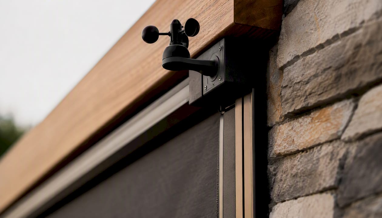 Weather sensor mounted on exterior blind system