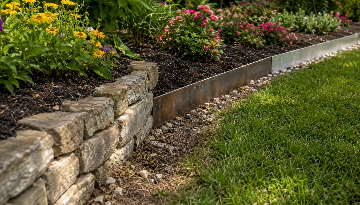 Comparison of stone, steel, and aluminum landscape edging