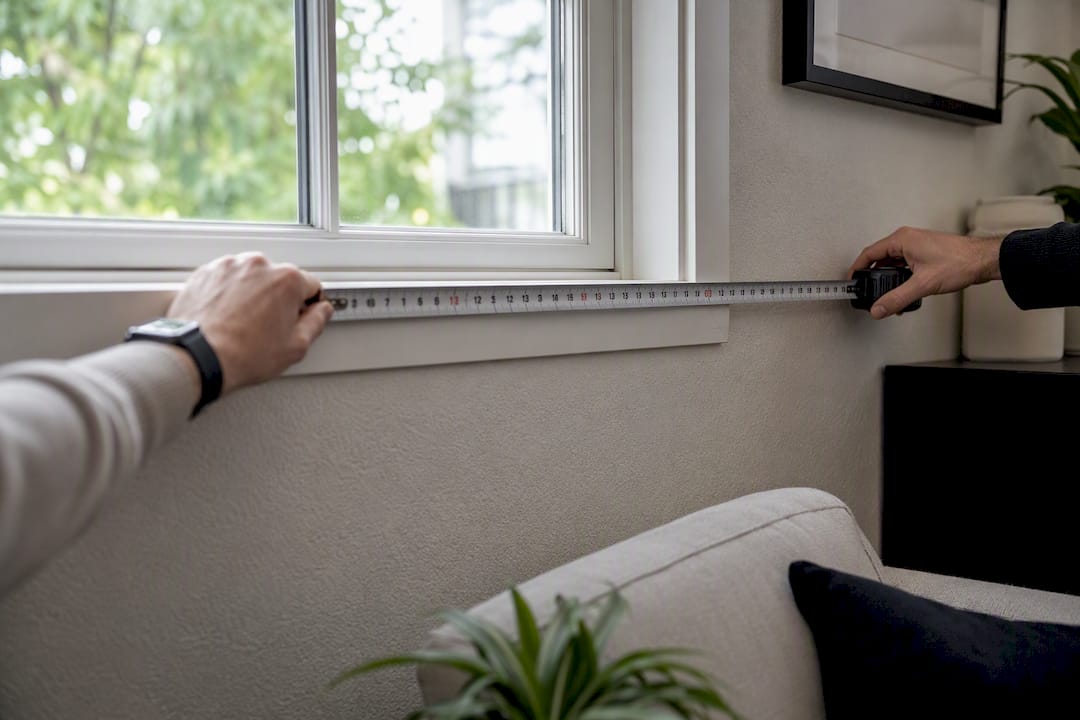 Two people taking accurate window width measurement