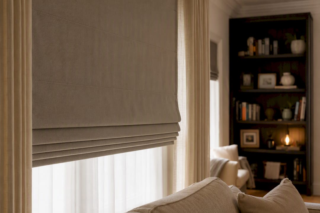 Cordless motorized roman blind detail in safe home