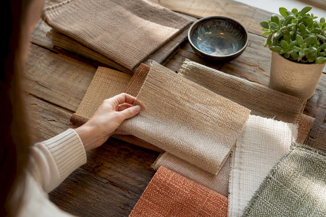 Hand holding Roman shade fabric swatch