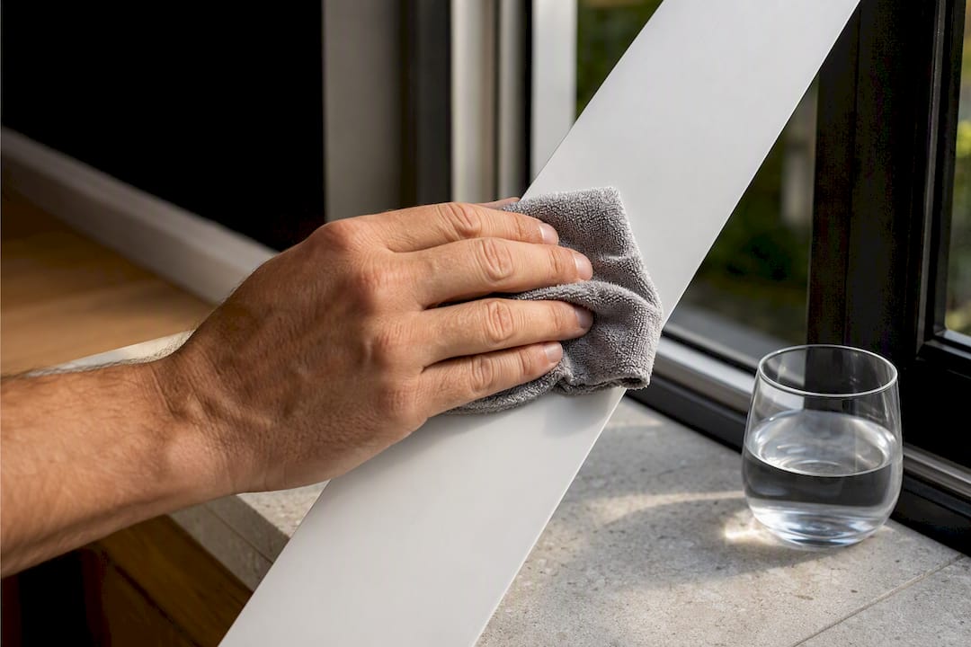 Hand wiping a vinyl vertical blind vane