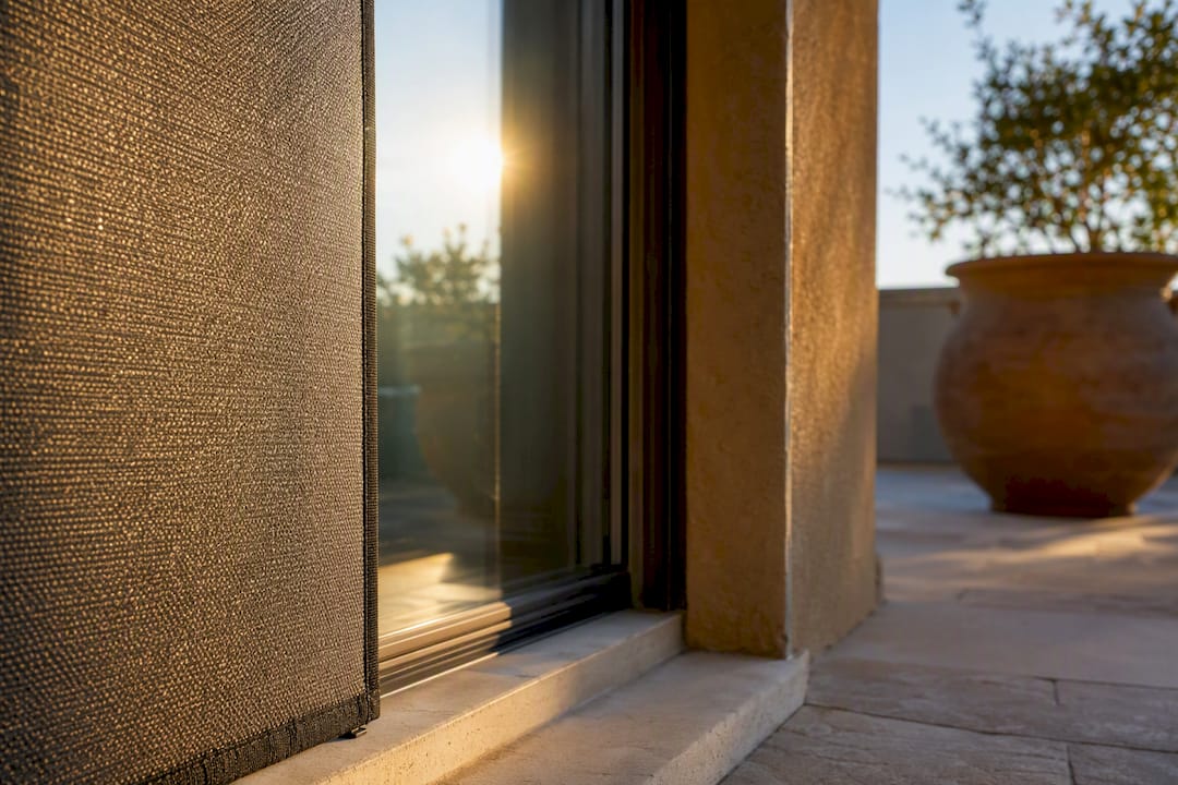 Exterior solar screen blocking harsh patio sunlight