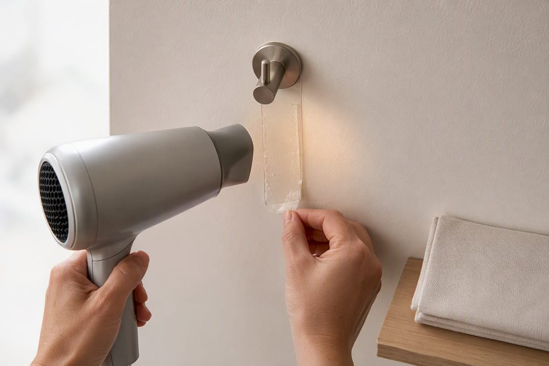 Warming adhesive hook before removal