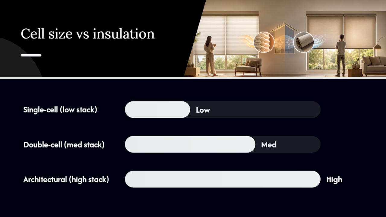 Cellular shade cell sizes and stack comparison