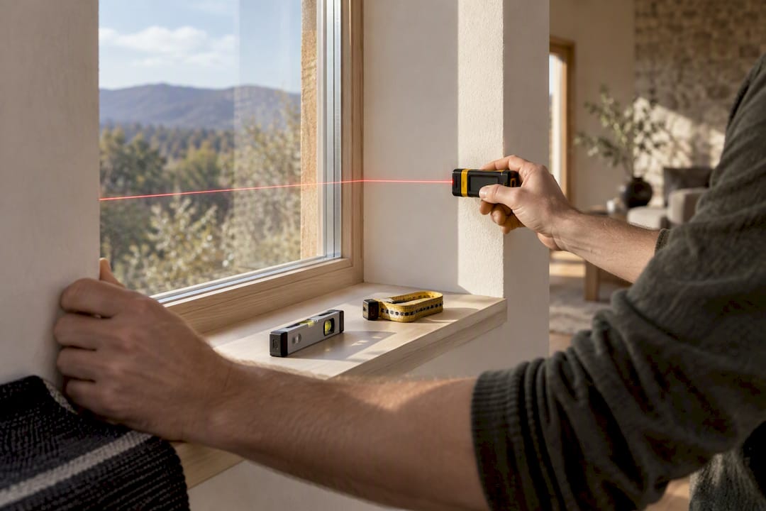 Laser measure checking wide window recess