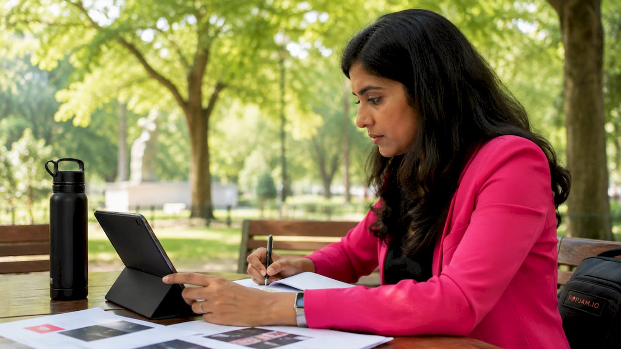 Woman working on AI ad creative generation