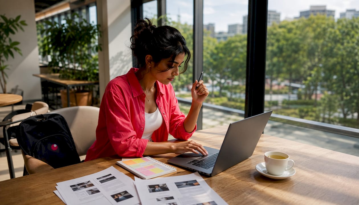 Marketer reviewing AI-generated advertising copy