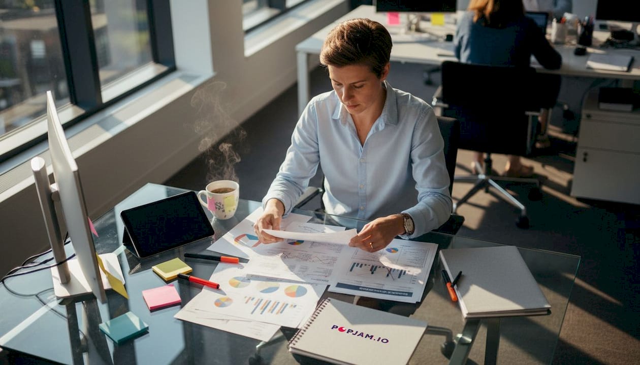 Marketer organizing ad creative service documents
