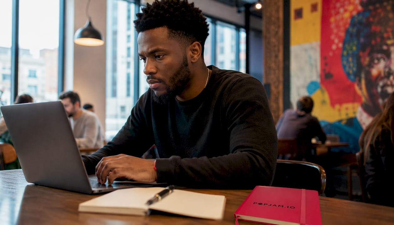 Man selecting digital ad formats on laptop