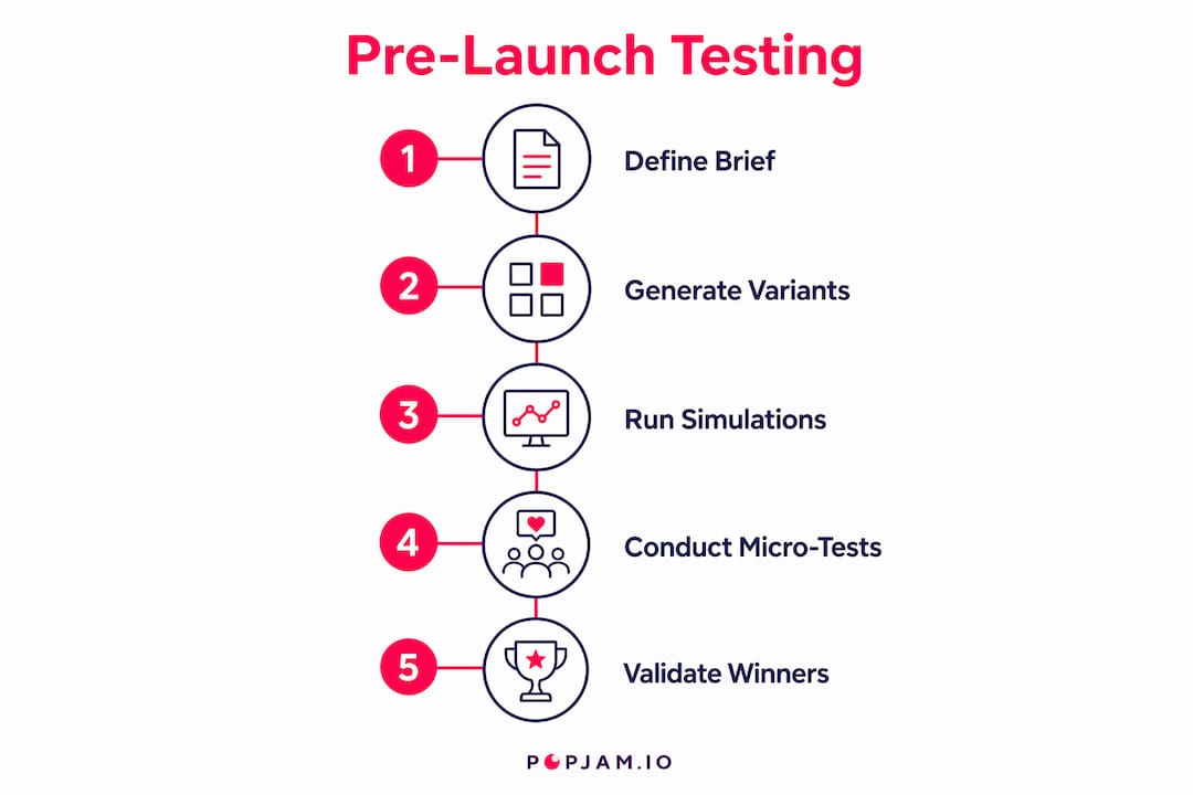 Infographic outlining pre-launch testing steps for ads