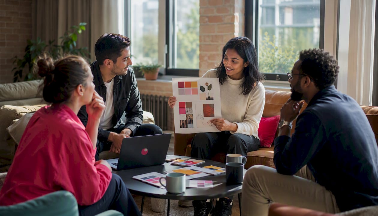 Team collaborating on creative ad concepts