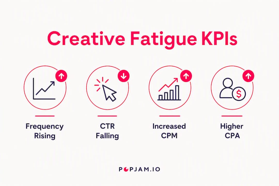 Infographic showing key KPIs indicating creative fatigue