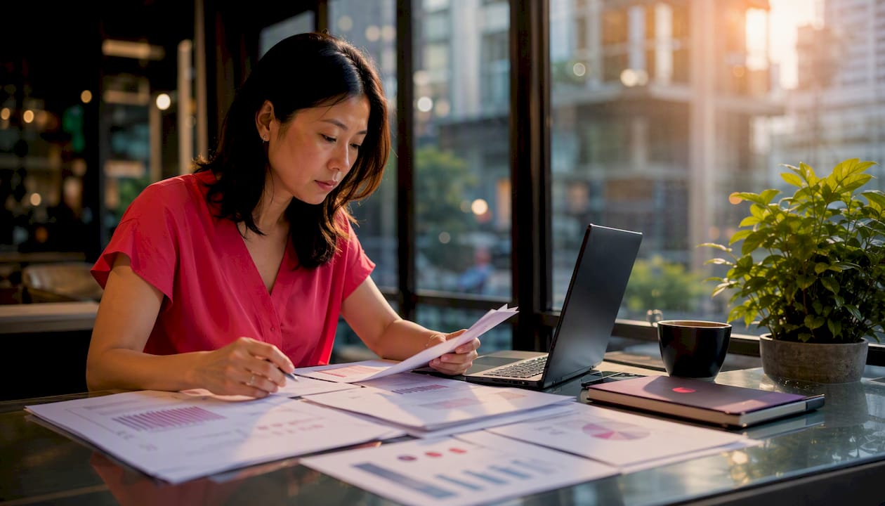 Marketer reviewing audience data at co-working space