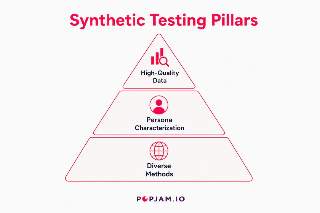 Infographic illustrating three pillars of synthetic user testing