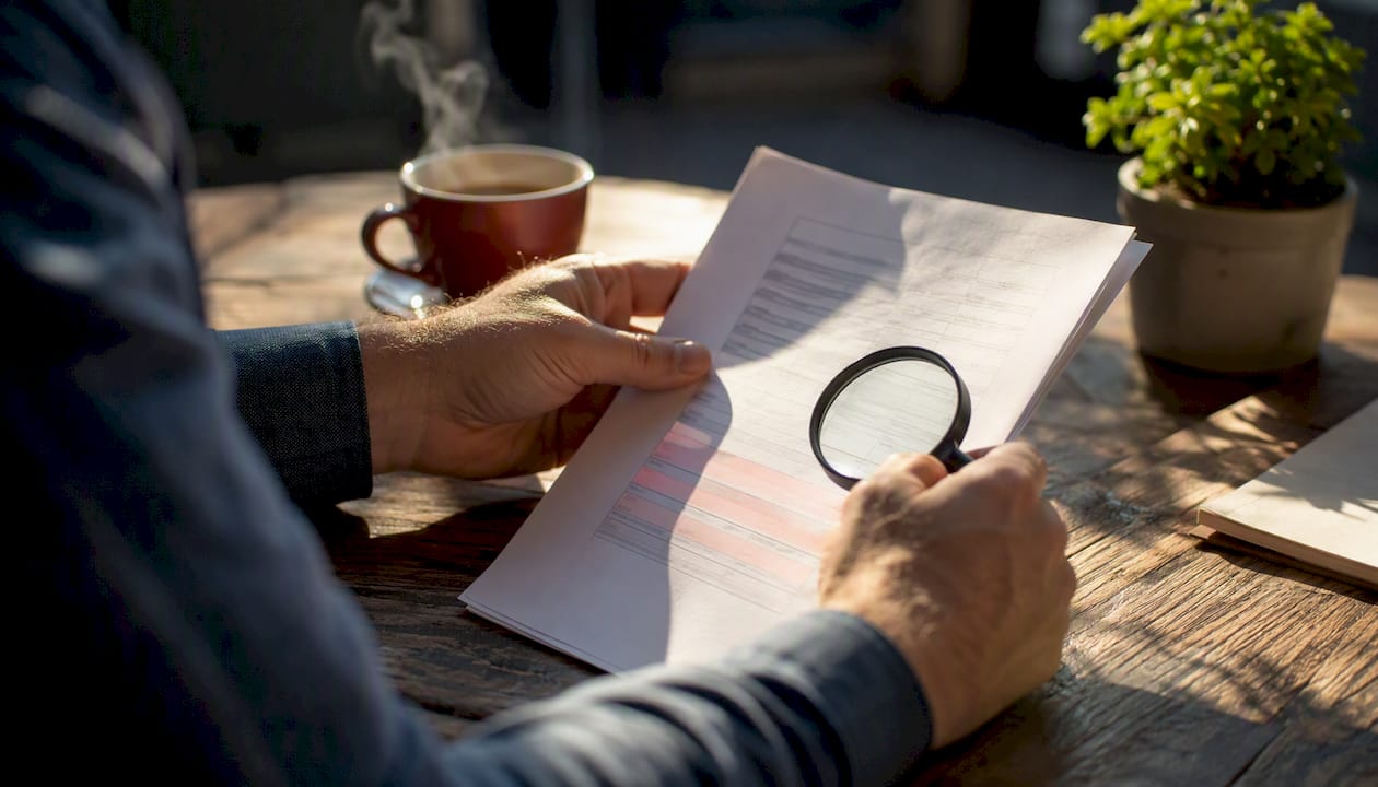 Hands inspecting highlighted ad placement report