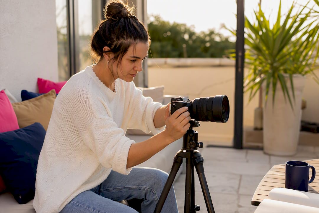 Content creator setting up UGC-style shoot