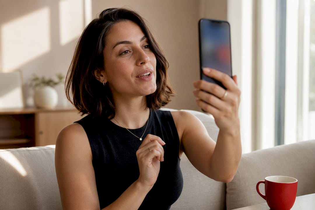 Creadora grabando un vídeo vertical de UGC