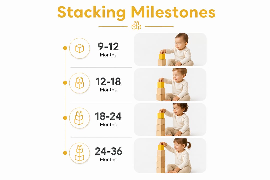Infographic illustrating age-related stacking milestones