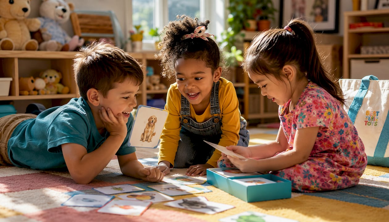 Children selecting Montessori flash cards in classroom