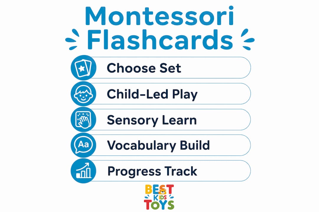 Infographic showing Montessori flashcard learning steps