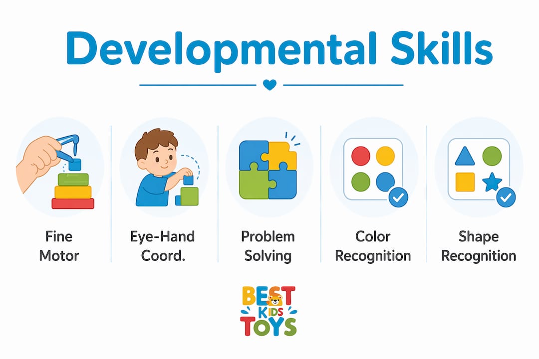 Infographic illustrating key developmental skills from sorting activities