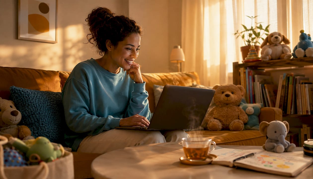 Parent looking at toy reviews on phone
