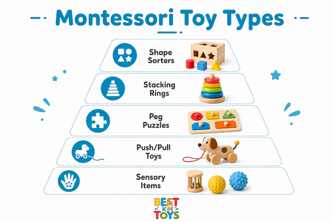 Infographic pyramid of Montessori toy categories