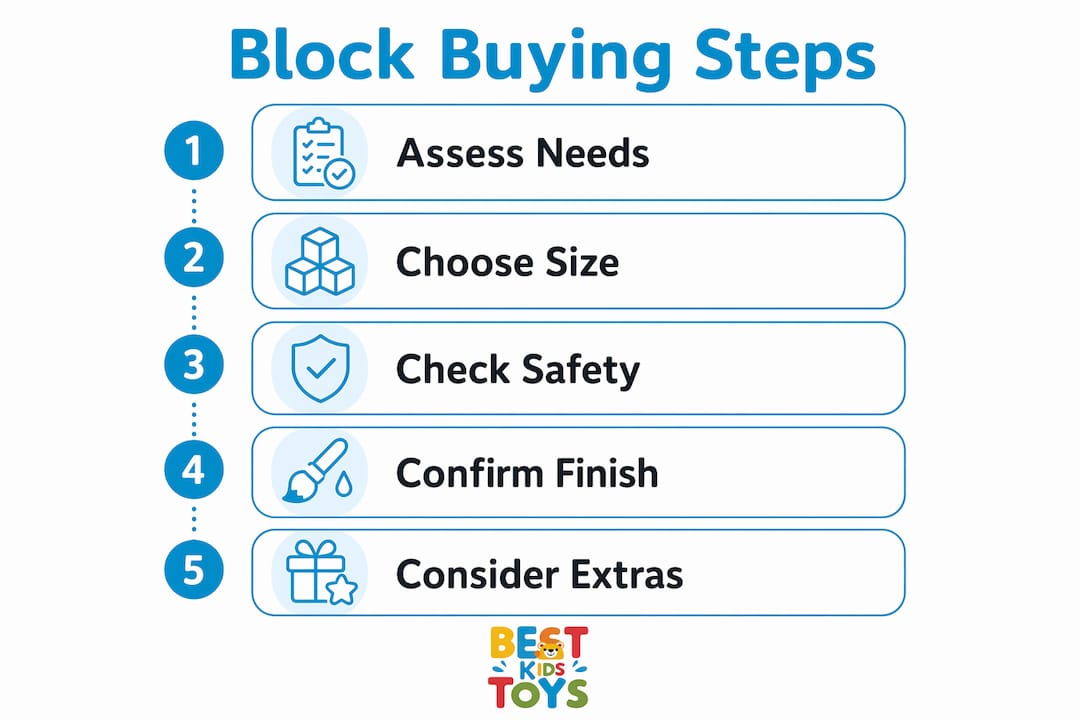 Infographic showing wooden block buying steps