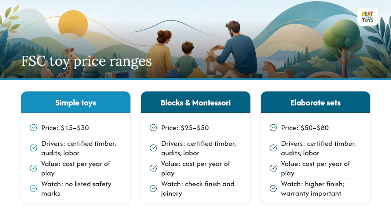 Price comparison chart of FSC certified wooden toy categories