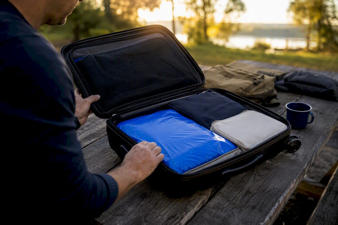 Carry-on suitcase with compressed vacuum bag inside
