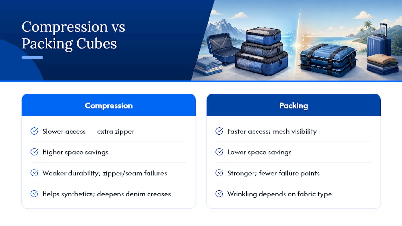 Diagram comparing compression and packing cubes on key packing factors