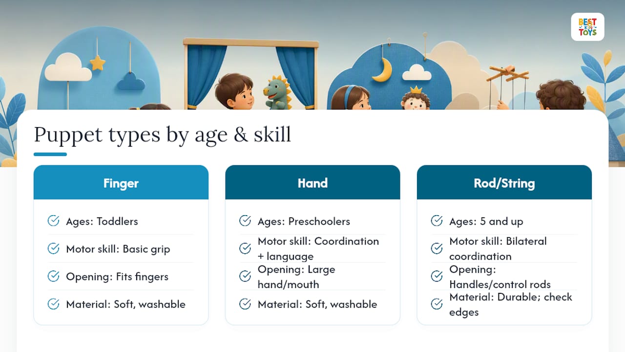 Comparison chart of puppet types by age and motor skill