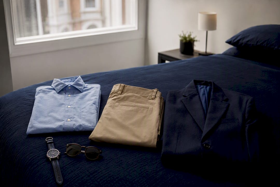 Smart travel capsule outfit laid out