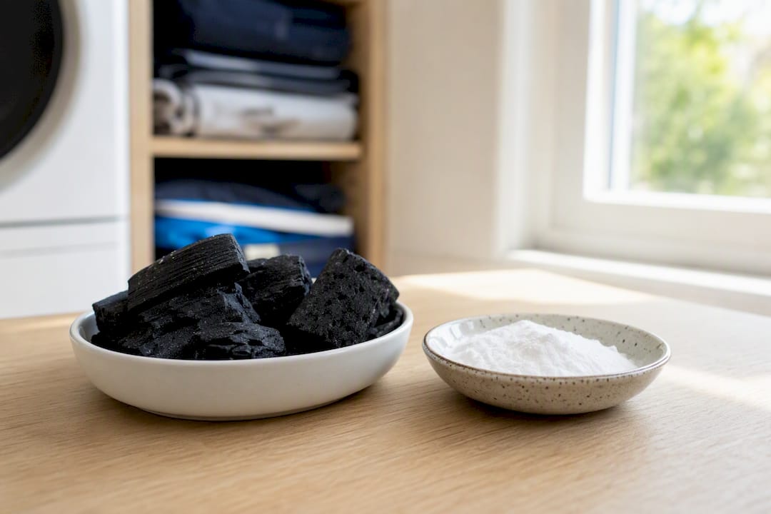 Charcoal and baking soda close-up in closet