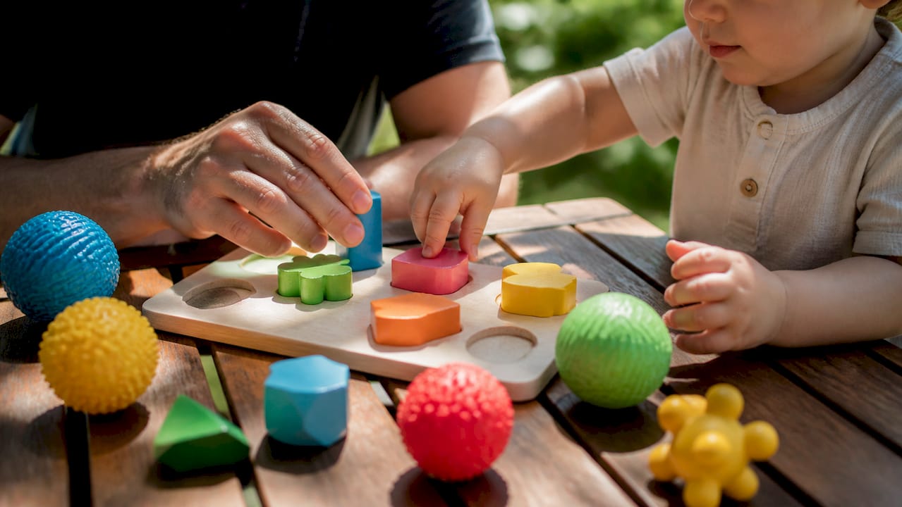 Hands manipulating fine motor skill toys