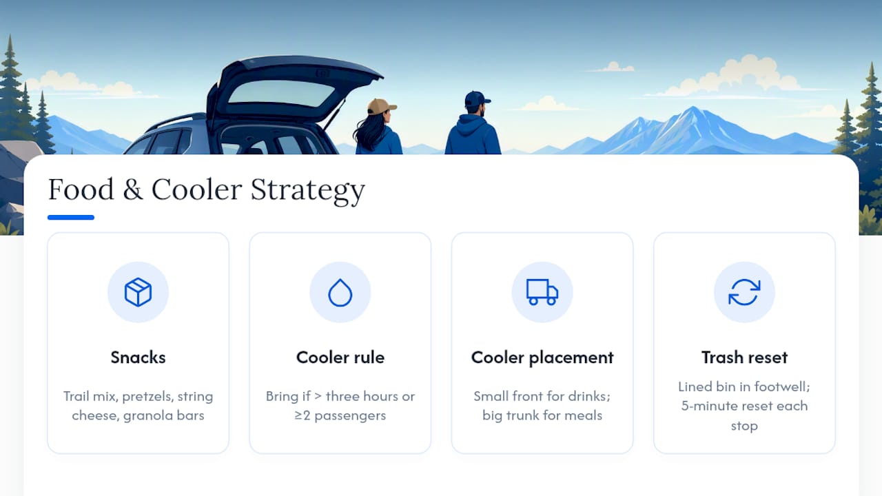 Diagram comparing road trip snack and cooler strategies