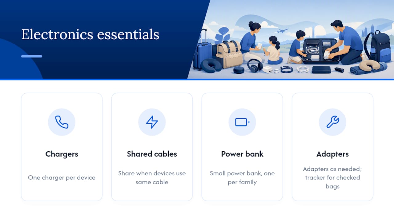Infographic of family travel electronics essentials