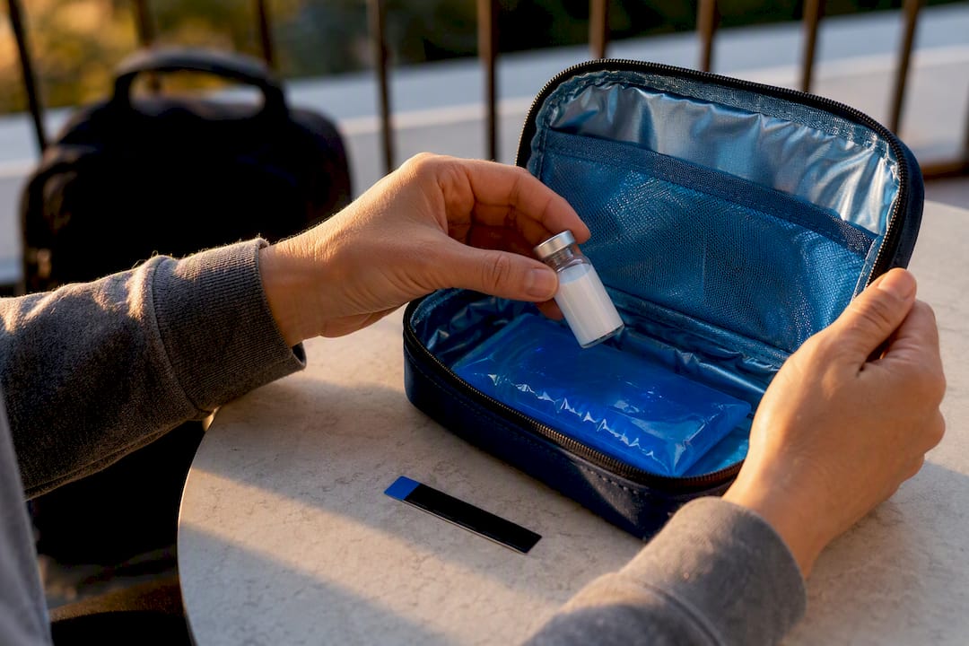 Medication placed in insulated cooling pouch
