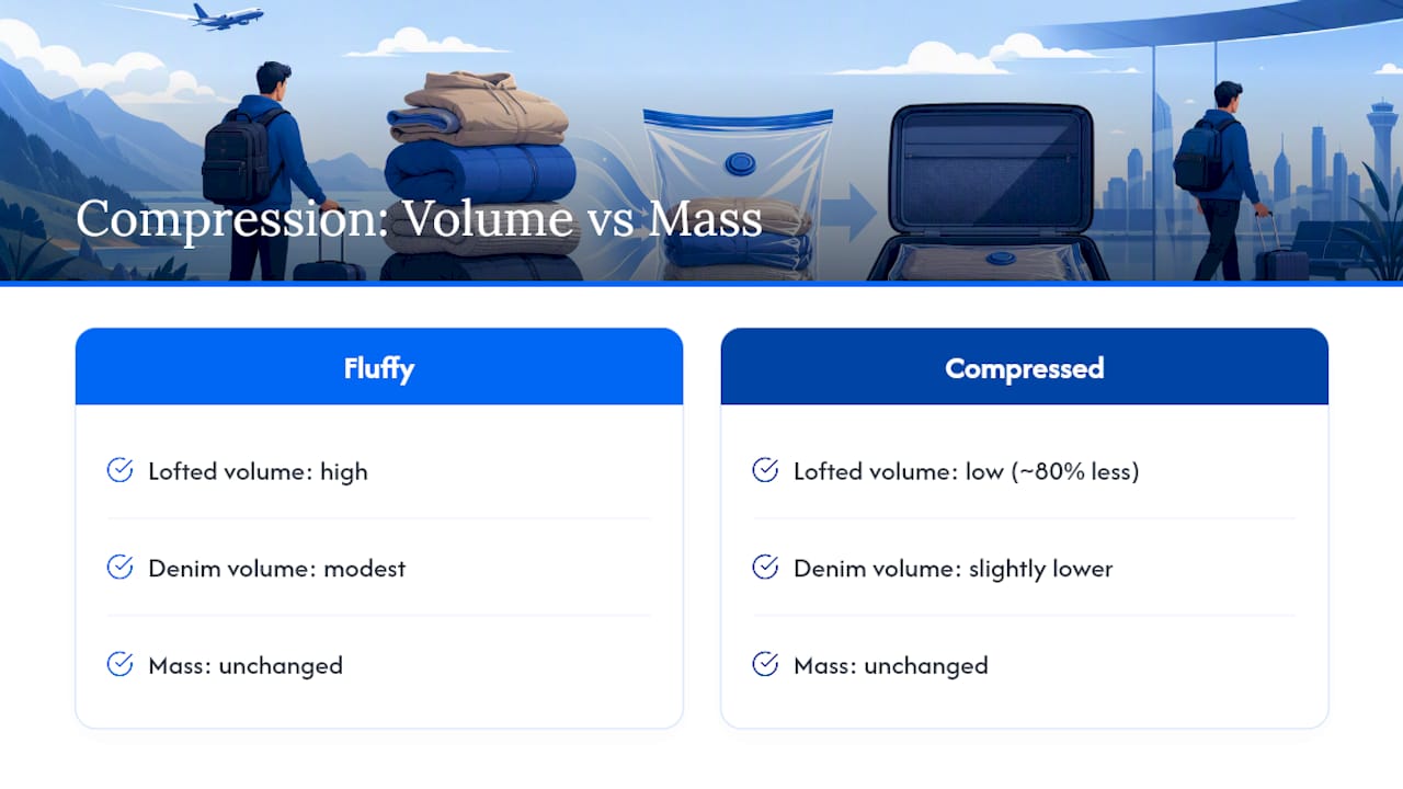 Compression reduces volume but not weight