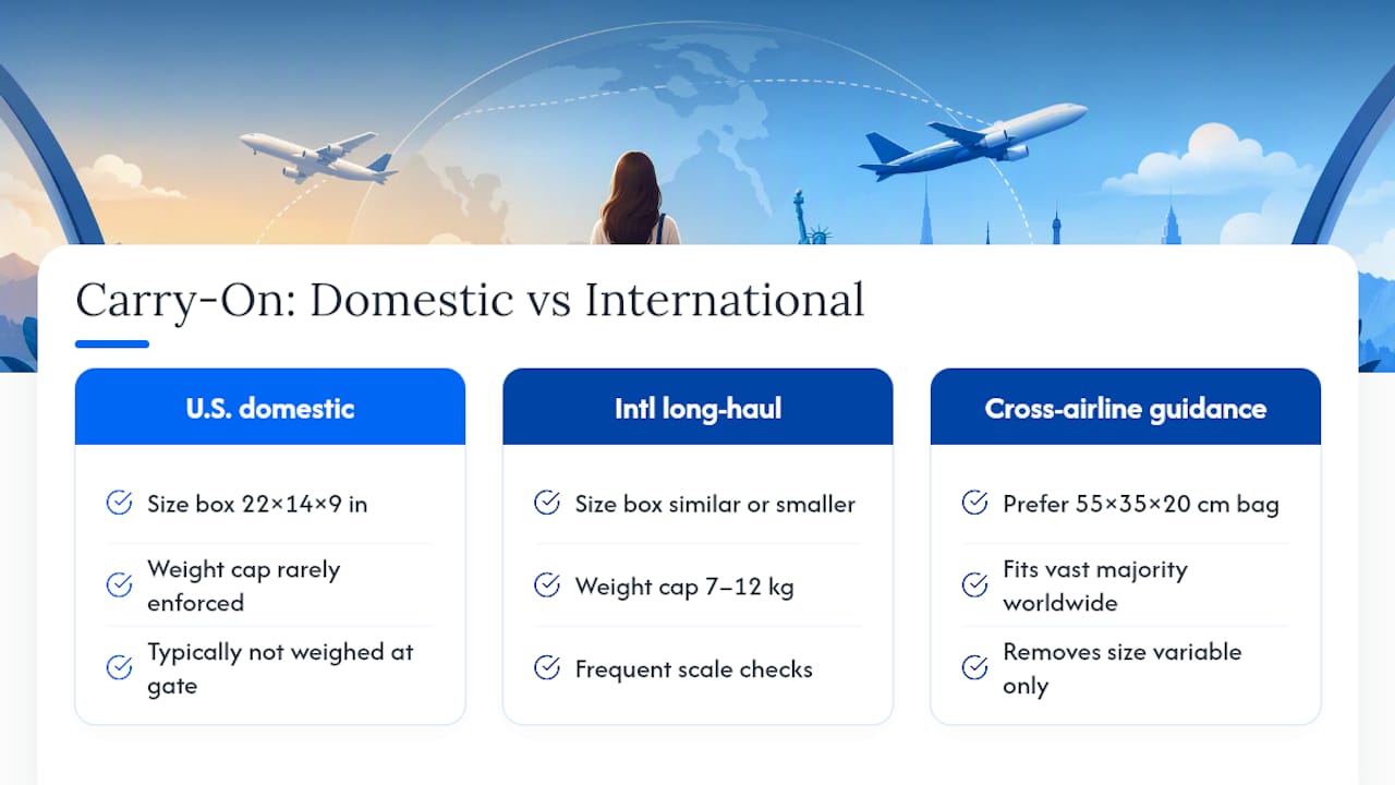 Domestic and international carry-on rule comparison