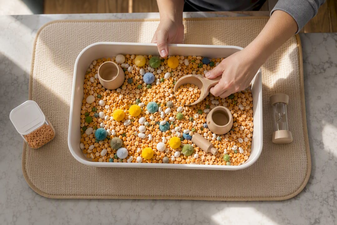 Sensory play tray prepared for siblings