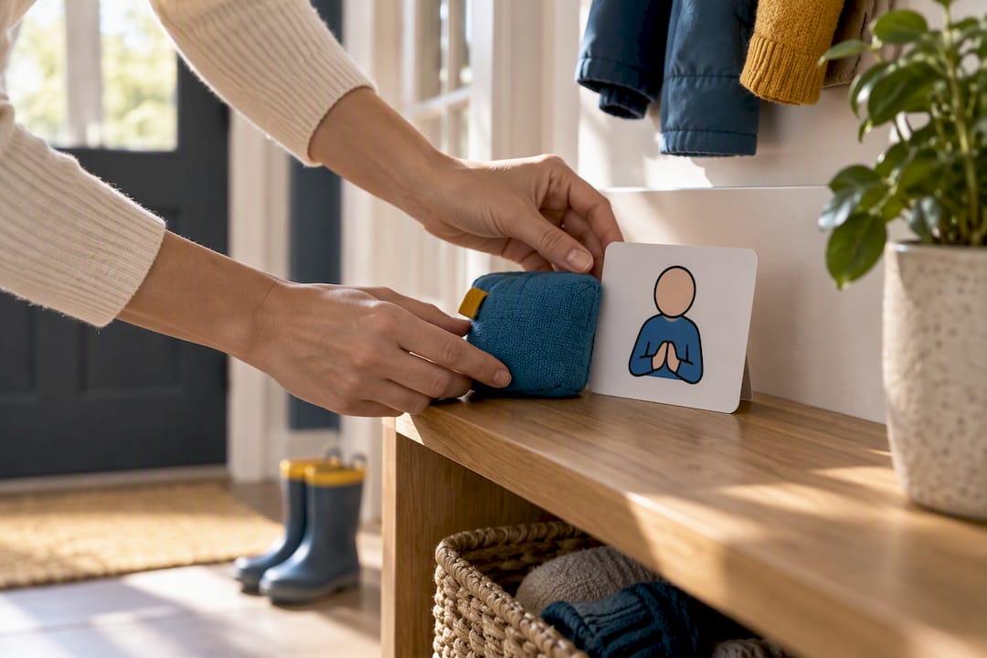 Visual cue card and tactile waiting support