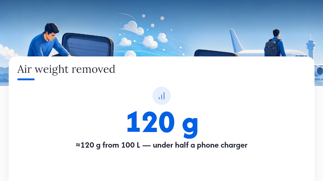 Air volume removed versus luggage weight saved
